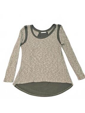 Le Lis Womens Top Long Sleeve High Low Hem Gray Olive Knit Size S Made in USA